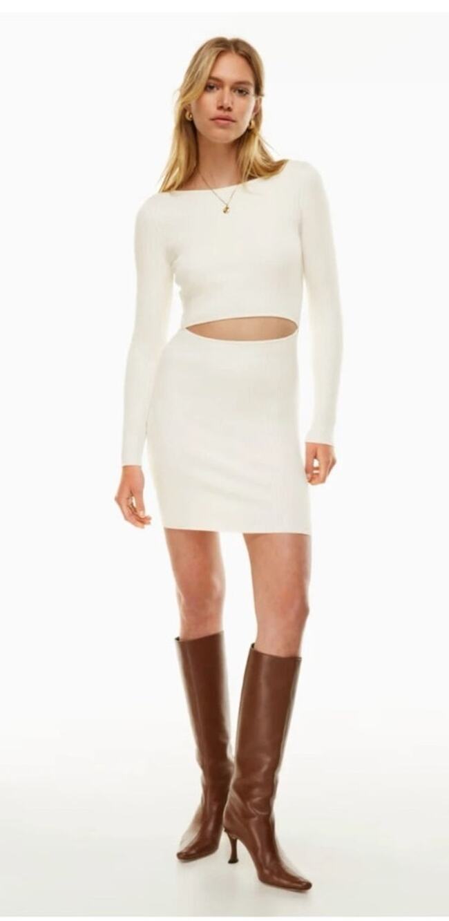 Aritzia Wilfred Free Cut-Out Knit Long Sleeve Mini Dress Ivory M